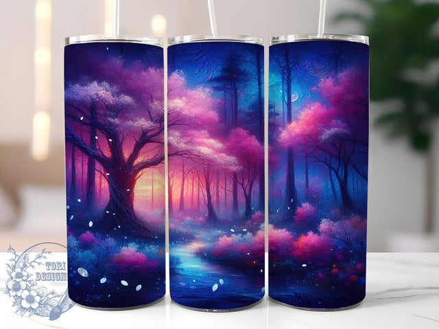 Pink Blossom River Landscape Tumbler, Painterly River Scene, Floral Landscape Tumbler, 20Oz Wrap Design, Blossom Sublimation, Pastel Nature Art, Spring River Theme Sublimation ToriDesigns 