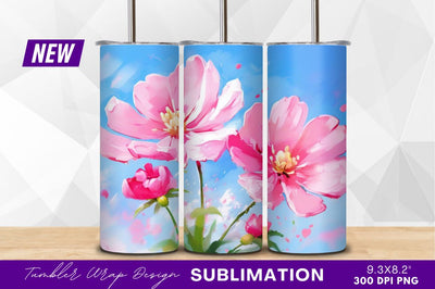 Pink blossoms against blue sky tumbler png Sublimation Regulrcrative 
