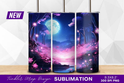 Pink blossoms glowing under moonlight tumbler png Sublimation Regulrcrative 
