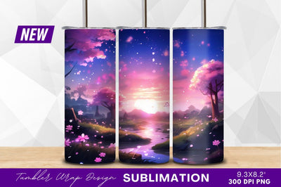 Pink blossoms sunset landscape tumbler png Sublimation Regulrcrative 