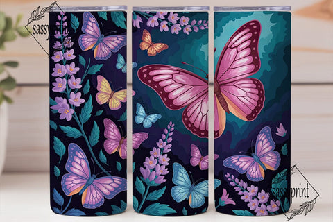 Pink Blue Butterfly Floral 20oz Skinny Sublimation sassyprint 