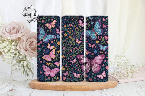 Pink Blue Butterfly Floral 20oz Skinny Sublimation sassyprint 