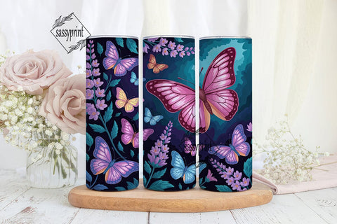 Pink Blue Butterfly Floral 20oz Skinny Sublimation sassyprint 