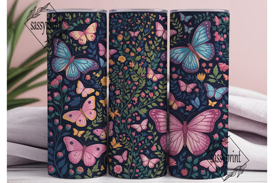 Pink Blue Butterfly Floral 20oz Skinny Sublimation sassyprint 