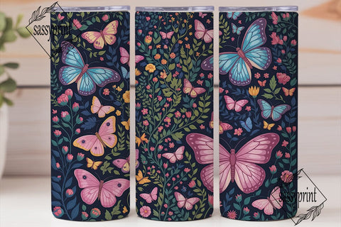 Pink Blue Butterfly Floral 20oz Skinny Sublimation sassyprint 