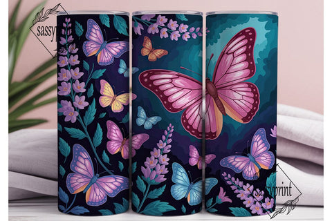 Pink Blue Butterfly Floral 20oz Skinny Sublimation sassyprint 