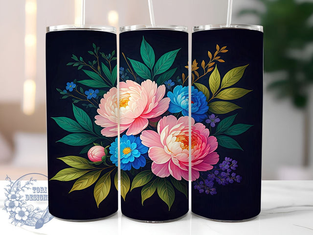 Pink Blue Floral Tumbler, Flower Design Wrap, 20oz Sublimation PNG, Spring Drinkware, Floral Gift, Colorful Tumbler, Garden Decor Sublimation ToriDesigns 