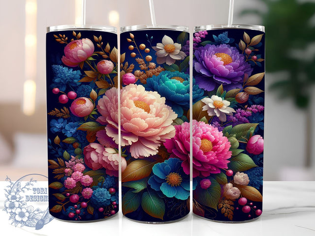 Pink Blue Floral Tumbler, Flower Design Wrap, 20oz Sublimation PNG, Spring Drinkware, Floral Gift, Colorful Tumbler, Garden Decor Sublimation ToriDesigns 