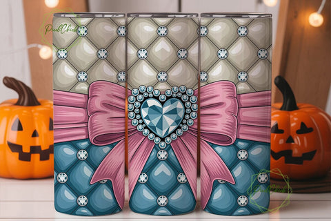 Pink Blue Quilted Heart 20oz Tumbler Sublimation PixelChick 