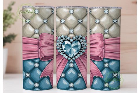 Pink Blue Quilted Heart 20oz Tumbler Sublimation PixelChick 