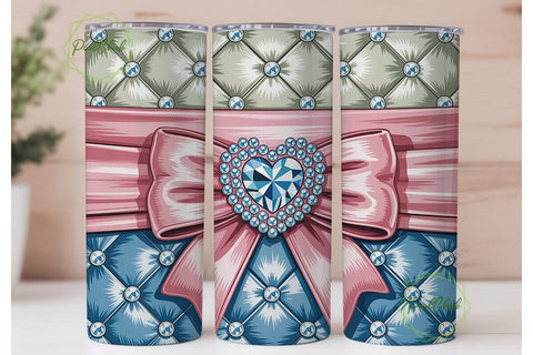 Pink Blue Quilted Heart 20oz Tumbler Sublimation PixelChick 