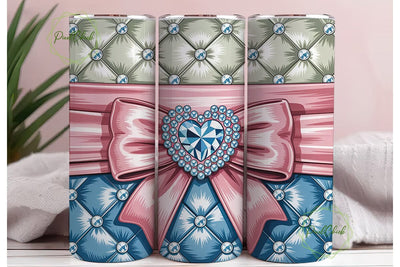 Pink Blue Quilted Heart 20oz Tumbler Sublimation PixelChick 