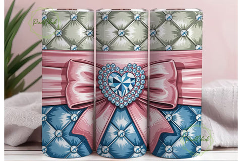 Pink Blue Quilted Heart 20oz Tumbler Sublimation PixelChick 
