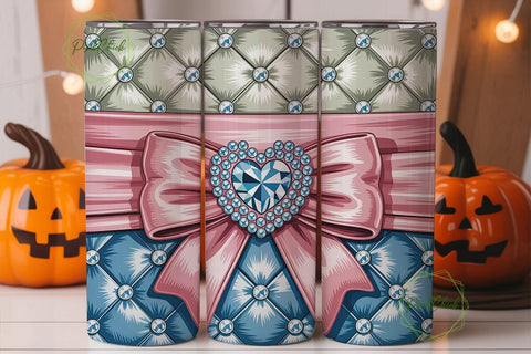 Pink Blue Quilted Heart 20oz Tumbler Sublimation PixelChick 