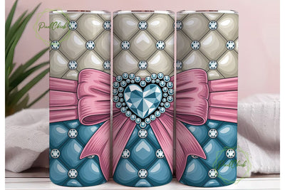 Pink Blue Quilted Heart 20oz Tumbler Sublimation PixelChick 
