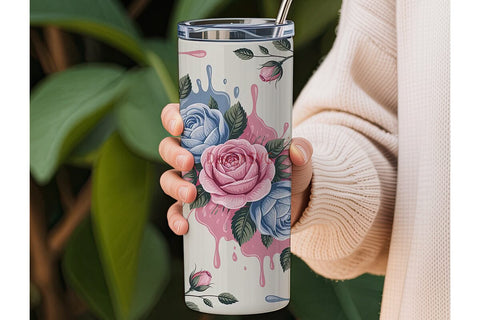 Pink & Blue Rose Floral 20oz Tumbler Sublimation DesignSVG 