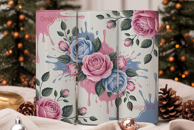 Pink & Blue Rose Floral 20oz Tumbler Sublimation DesignSVG 