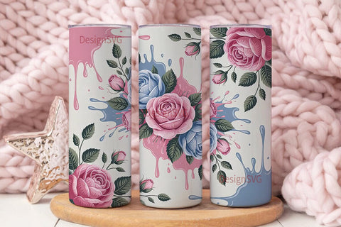 Pink & Blue Rose Floral 20oz Tumbler Sublimation DesignSVG 