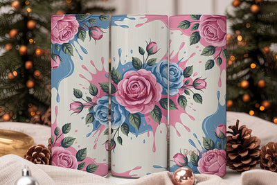 Pink & Blue Rose Floral 20oz Tumbler Sublimation DesignSVG 