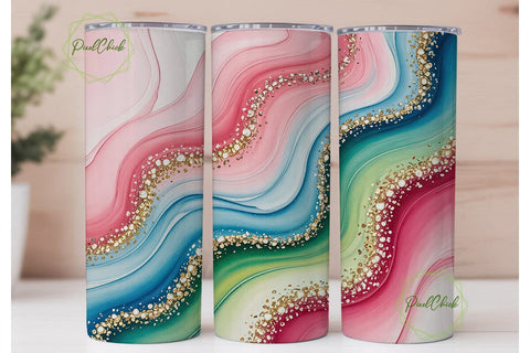 Pink Blue Teal Glitter Flow Tumbler Wrap Sublimation PixelChick 