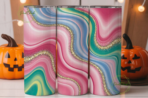 Pink Blue Teal Glitter Flow Tumbler Wrap Sublimation PixelChick 