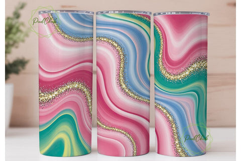 Pink Blue Teal Glitter Flow Tumbler Wrap Sublimation PixelChick 