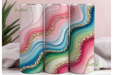 Pink Blue Teal Glitter Flow Tumbler Wrap Sublimation PixelChick 