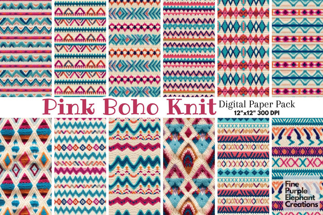 Pink Boho Knit Fabric Texture Sublimation Digital Pattern Fine Purple Elephant Creations 