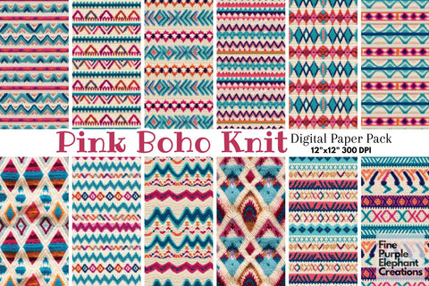 Pink Boho Knit Fabric Texture Sublimation Digital Pattern Fine Purple Elephant Creations 
