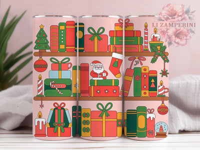 Pink Bookish Christmas Tumbler, Cute Christmas Wrap, Holiday Mug Design, Sublimation Wrap, Festive Drinkware, Cozy Winter Gift, Reading Christmas Cup Sublimation Li Zamperini 