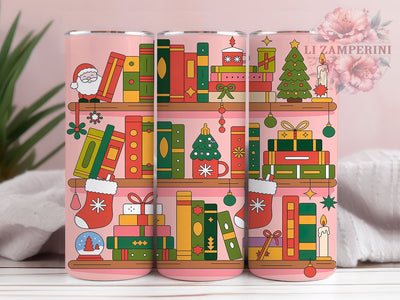 Pink Bookish Christmas Tumbler, Cute Christmas Wrap, Holiday Mug Design, Sublimation Wrap, Festive Drinkware, Cozy Winter Gift, Reading Christmas Cup Sublimation Li Zamperini 