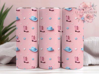 Pink Boot Star Pattern 20oz Tumbler, Pink Boot Motif, Star Pattern, Western Theme, Glow Style, Rustic Charm, Skinny Tumbler, Sublimation PNG Sublimation Li Zamperini 