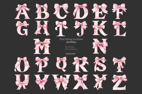 Pink Bow Alphabet Digital | Girly Coquette Letters Birthday SVG GlamArtZhanna 