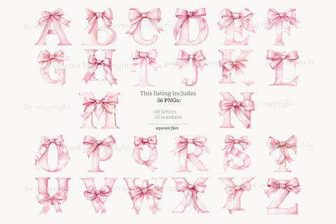 Pink Bow Alphabet Digital | Girly Coquette Letters Birthday SVG GlamArtZhanna 