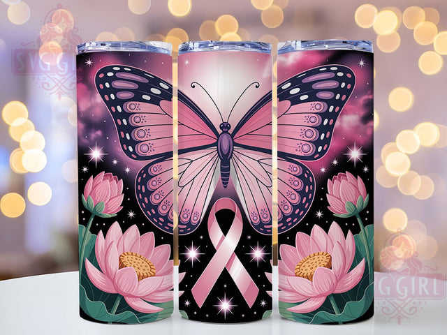 Pink Bow Butterfly Ribbon 20oz TUmbler, Pink Ribbon, Pink Bow, Pink Butterfly, Survivor Support, Sublimation Wrap, 20Oz Tumbler Sublimation SvggirlplusArt 