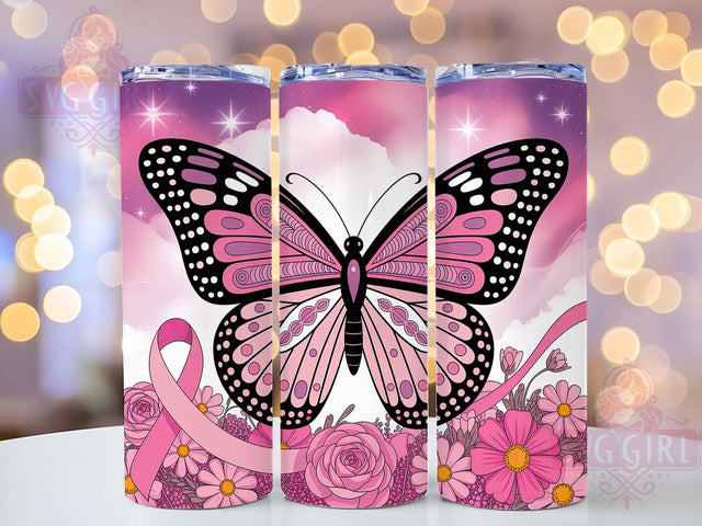 Pink Bow Butterfly Ribbon 20oz TUmbler, Pink Ribbon, Pink Bow, Pink Butterfly, Survivor Support, Sublimation Wrap, 20Oz Tumbler Sublimation SvggirlplusArt 
