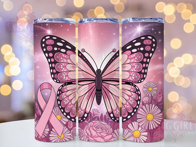 Pink Bow Butterfly Ribbon 20oz TUmbler, Pink Ribbon, Pink Bow, Pink Butterfly, Survivor Support, Sublimation Wrap, 20Oz Tumbler Sublimation SvggirlplusArt 