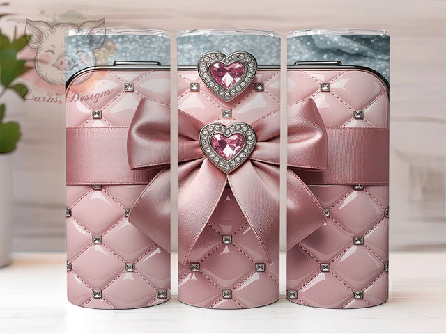 Pink Bow Diamond Heart Tumbler, Heart Wrap Design, Diamond Bling Mug, Holiday Sublimation Wrap, Festive Drinkware, Cute Winter Gift, Sparkly Cup Sublimation Lara' s Designs 