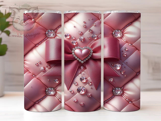 Pink Bow Diamond Heart Tumbler, Heart Wrap Design, Diamond Bling Mug, Holiday Sublimation Wrap, Festive Drinkware, Cute Winter Gift, Sparkly Cup Sublimation Lara' s Designs 