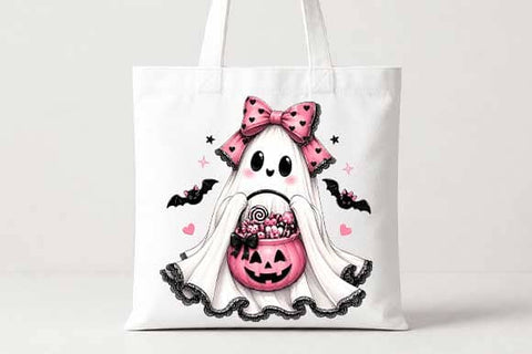 Pink Bow Ghost PNG, Cute Halloween Sublimation Design SVG BillahCrafts 