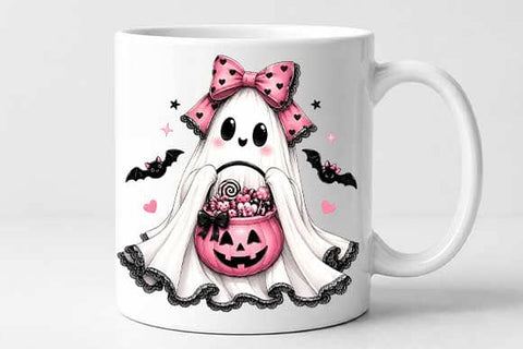 Pink Bow Ghost PNG, Cute Halloween Sublimation Design SVG BillahCrafts 