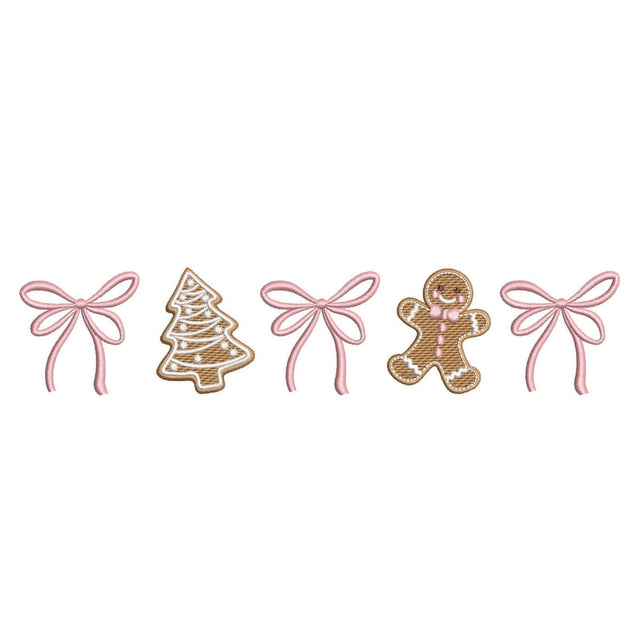 Pink Bow Gingerbread Christmas Border Machine Embroidery Design for 6x10 8x8 8x12 Digital File Embroidery/Applique DESIGNS Nino Nadaraia 