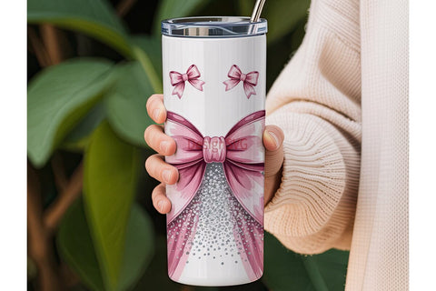Pink Bow Glitter 20oz Tumbler Wrap Sublimation DesignSVG 