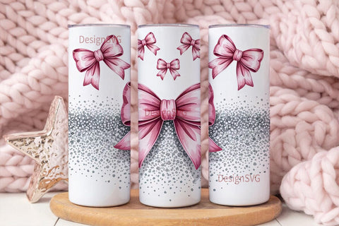 Pink Bow Glitter 20oz Tumbler Wrap Sublimation DesignSVG 