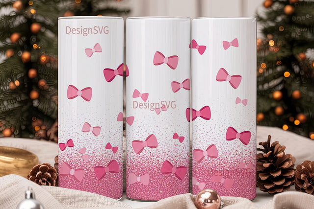 Pink Bow Glitter 20oz Tumbler Wrap Sublimation DesignSVG 