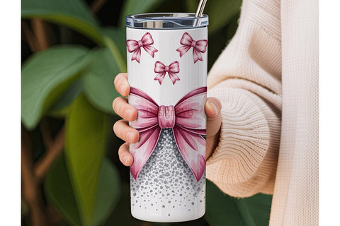 Pink Bow Glitter 20oz Tumbler Wrap Sublimation DesignSVG 