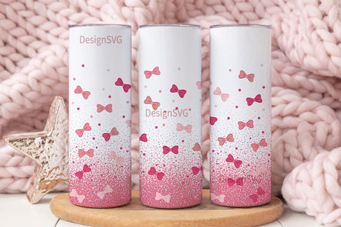Pink Bow Glitter 20oz Tumbler Wrap Sublimation DesignSVG 
