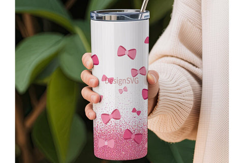Pink Bow Glitter 20oz Tumbler Wrap Sublimation DesignSVG 