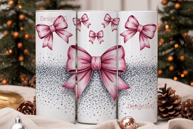 Pink Bow Glitter 20oz Tumbler Wrap Sublimation DesignSVG 