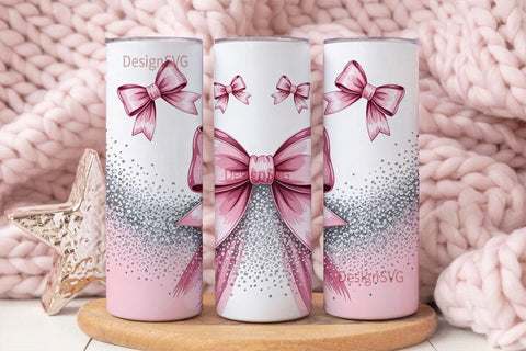 Pink Bow Glitter 20oz Tumbler Wrap Sublimation DesignSVG 